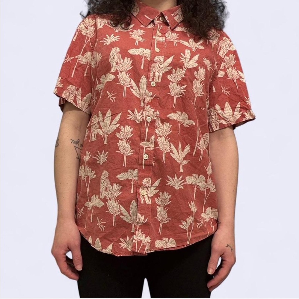 🐆 Goodfellow & Co Slim Fit Tropical Tiger Print Button Down - Rust/Tan L